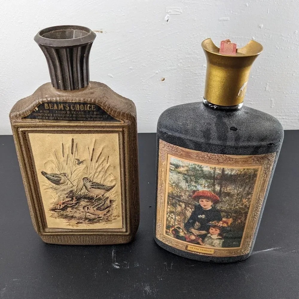 Lot Of 2 Vintage Jim Beam Decanters 1974 James Lockhart & Frosted On The Terrace
